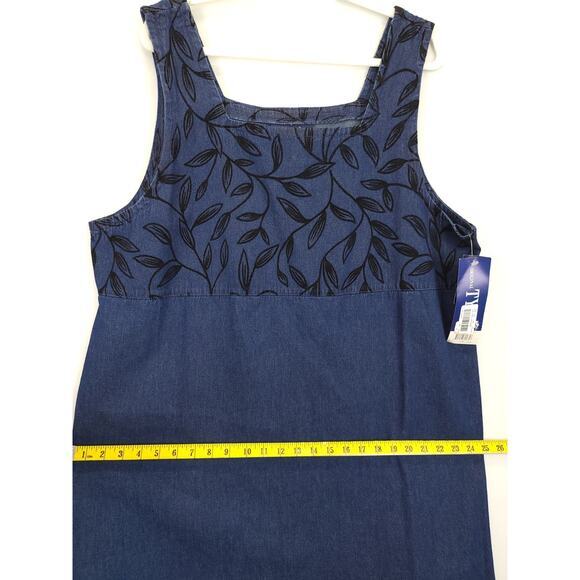 Original TY Wear Denim Overall Maxi Dress Embroidered Women‎ 20 W Blue Modest - Picture 7 of 10